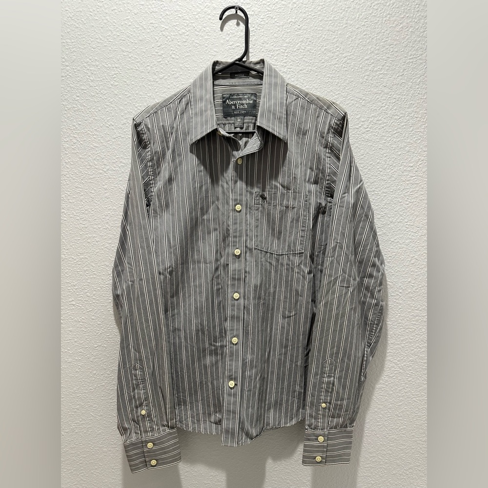 Abercrombie & Fitch Button Down Shirt - Striped, Grey / Black / White, Medium